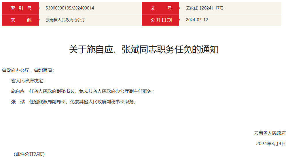 張斌任云南省能源局副局長(cháng)！
