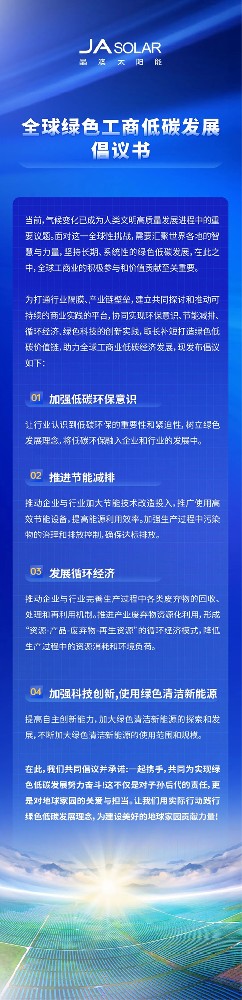 碳索創(chuàng  )變 凝聚共識丨晶澳科技發(fā)起“全球綠色工商低碳發(fā)展”倡議