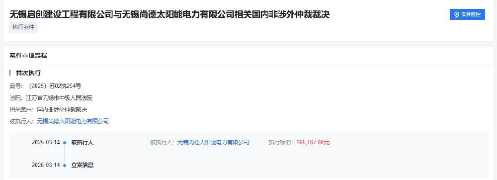 尚德電力再次被執行！